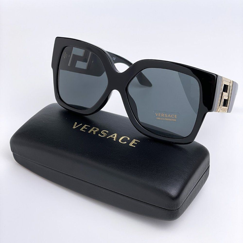 NEW Versace Greca VE4402 GB1/87 Black Grey Square Oversized Women Sunglasses